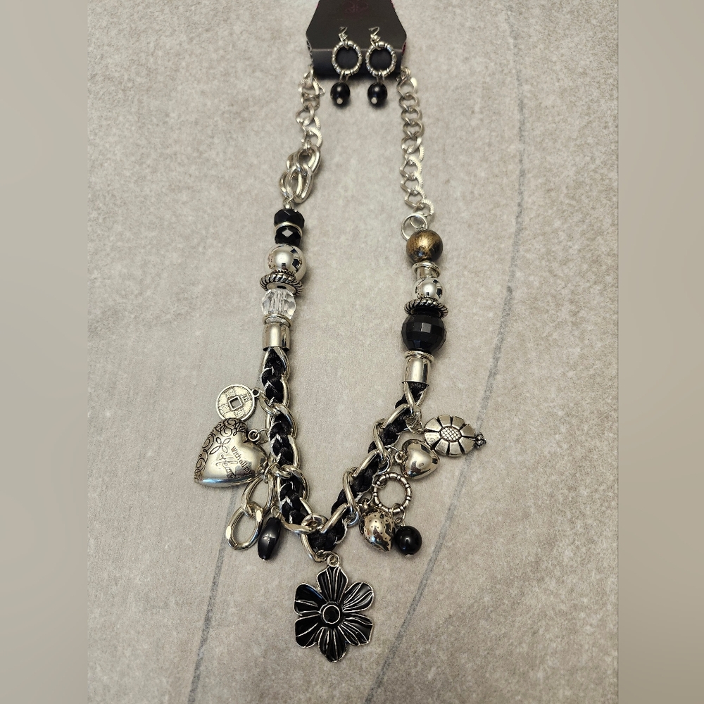 Elegant Silver and Black Charm Bracelet